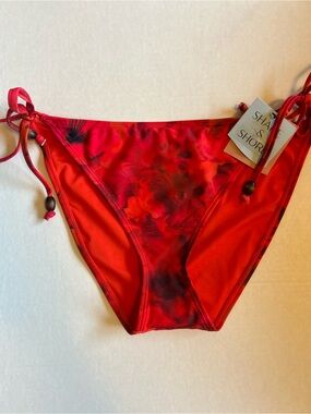 Shade  & Shore Red Tie-Dye Side Tie Bikini Bottoms Size L